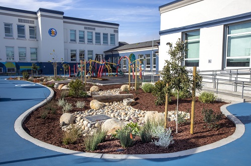Example of a stormwater installation in a schoolyard
