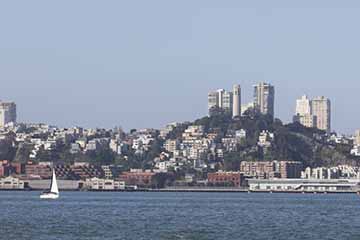 View of Telegraph Hill neighborhood and water in San Francisco from Marin.