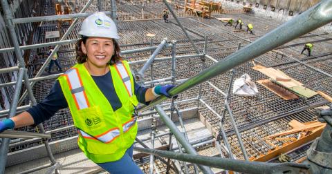 Carolyn Chiu standing at the site of the Southeast Treatment Plant, Biosolids Digester Facilities project