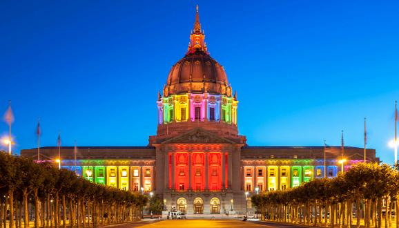 San Francisco City Hall during Pride Month.