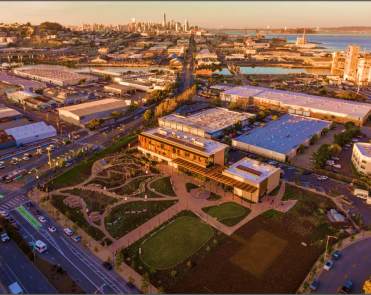 Aerial view of the Community Center Garden, Lawn, Picnic Areas